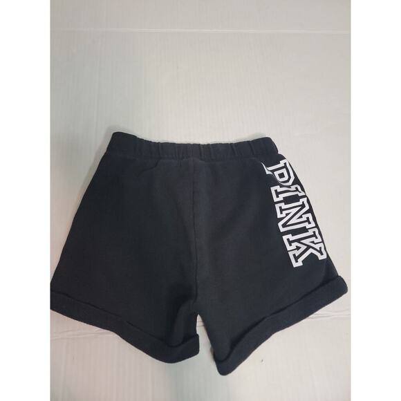 Victorias Secret Pink Sweat Shorts SZ XS Black Drawstring Pockets Logo Y2K - Picture 1 of 7